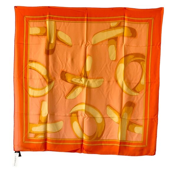 Vintage 90s Paloma Picasso Silk Georgette Giant Xs and Os Scarf Orange Apricot - Picture 1 of 9